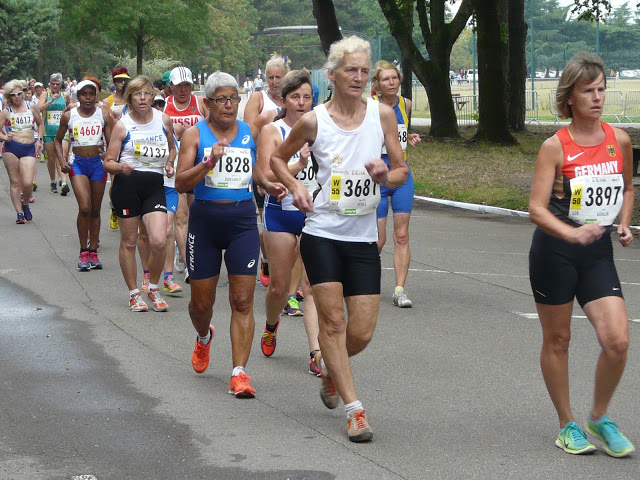 WMAC Lyon 2015, 10 août, 10km W50-64, Antje Köhler, Maria Rita Echle, Liliane Bonvarlet, Michele Harte, Beatrice Desseigne, Maureen Noel, Angela Martin