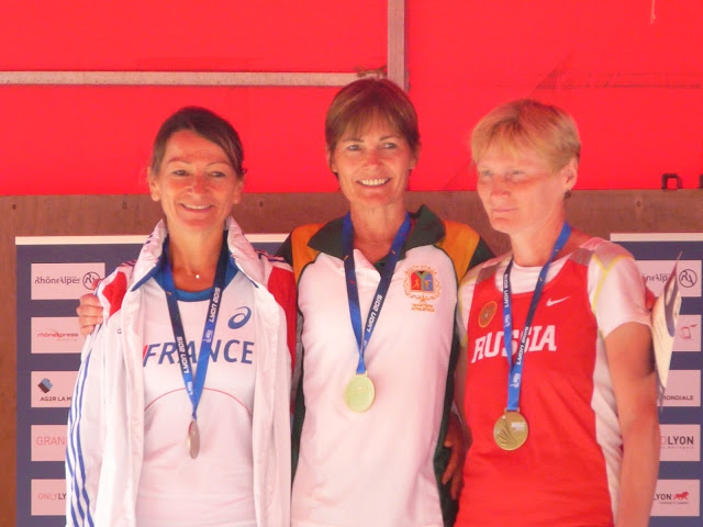 WMAC Lyon 2015, 14 août, podium W50, Annick Le Mouroux, Lesley Van Buuren, Irina Kokorina