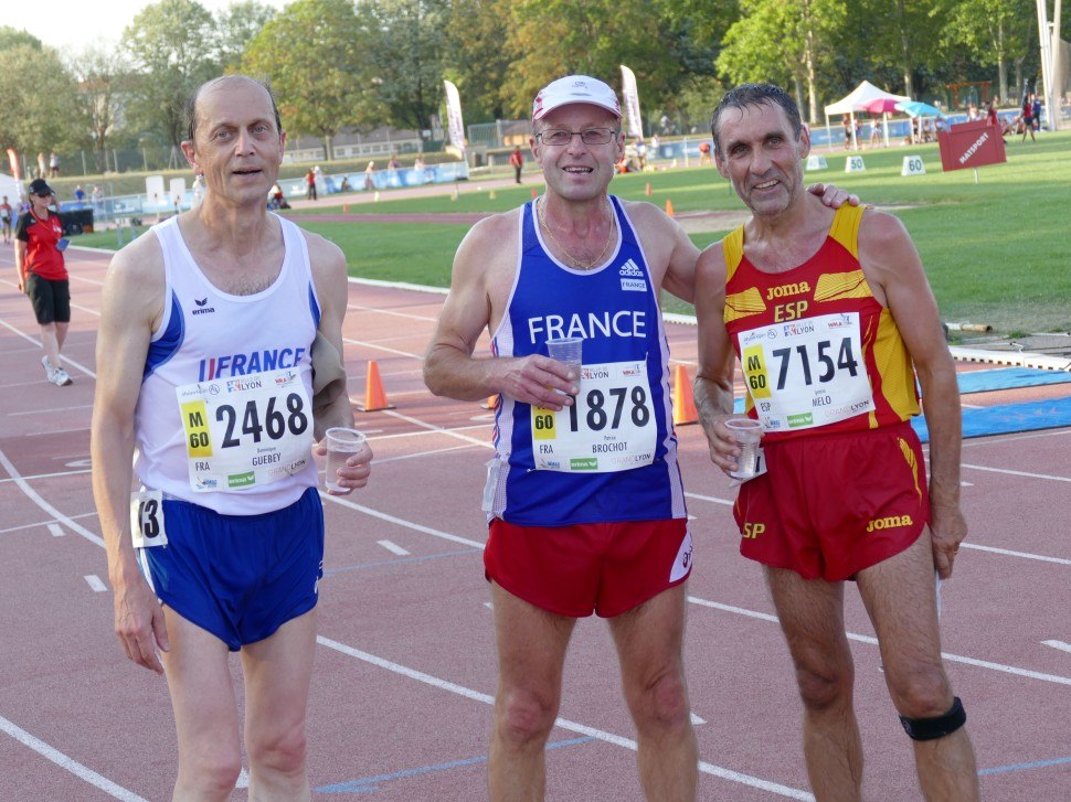 WMAC Lyon 2015, 6 août, 5000m M60, Patrice Brochot (1878), Dominique Guebey (2468), Ignacio Melo (1154) #10641
